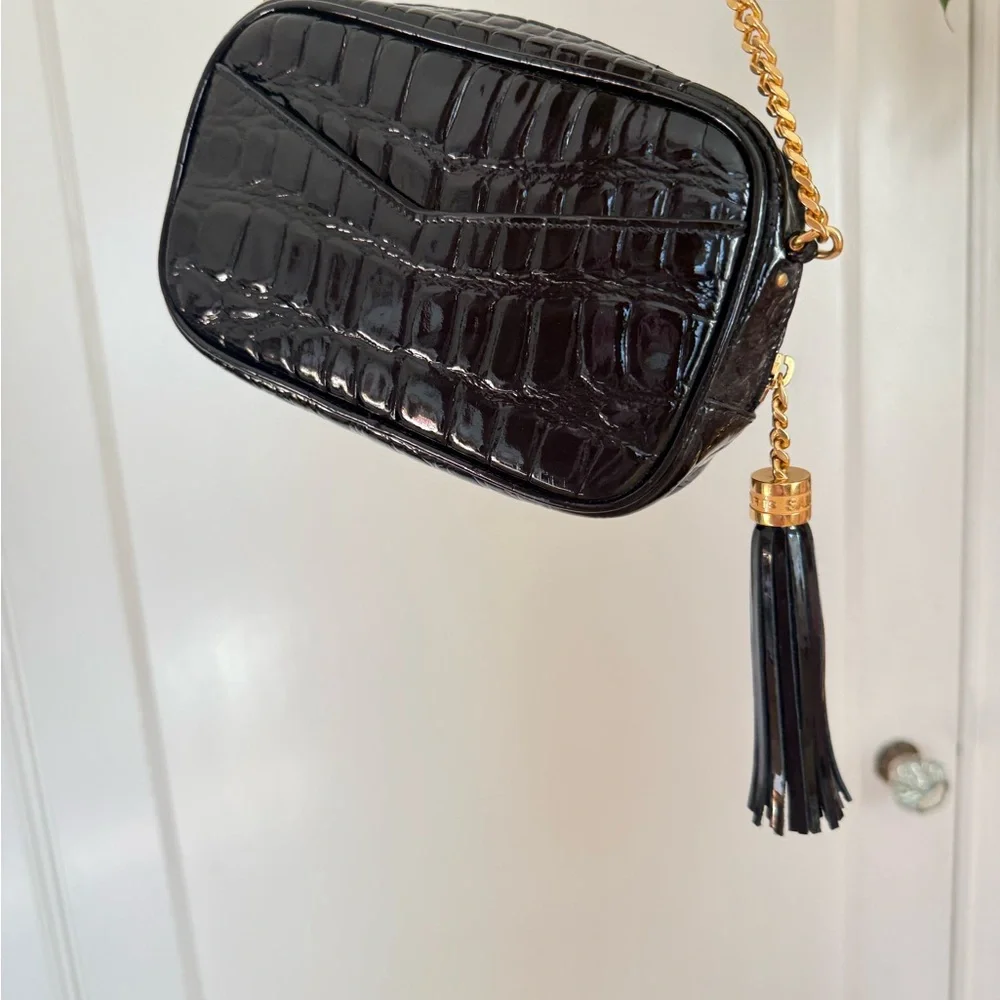 Yves Saint Laurent Black Croc Embossed Mini Lou Camera Bag - Picture 5 of 7